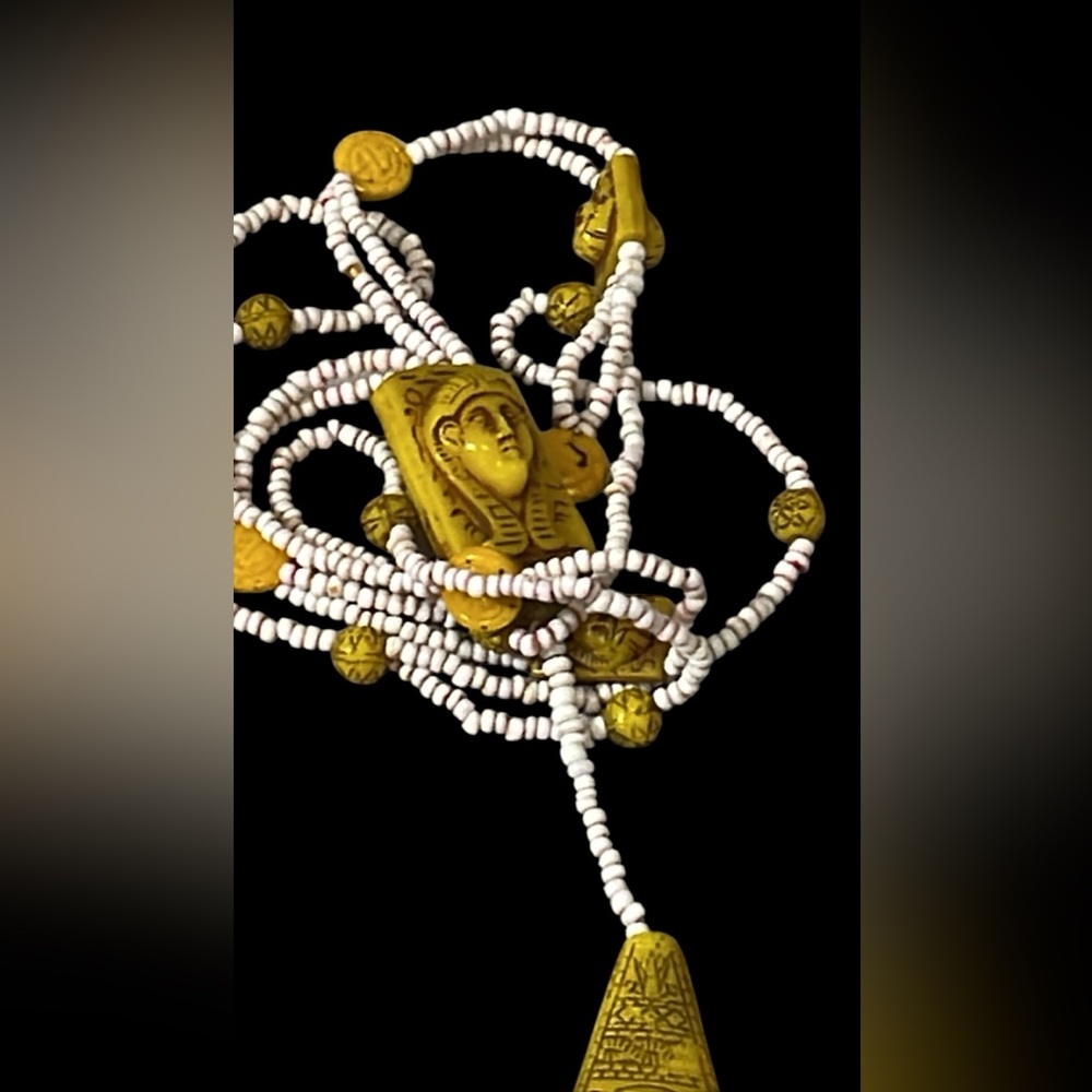 Antique NEIGER BROS Czech Glass Yellow White Egyptian Revival 1920's Necklace - Picture 2 of 11